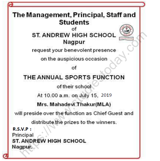 formal invitation letter class 12 examples
